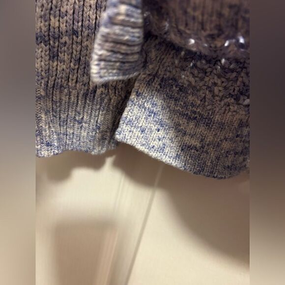 Talbots open knit chunky knit sweater women’s medium blue ivory - Picture 10 of 16